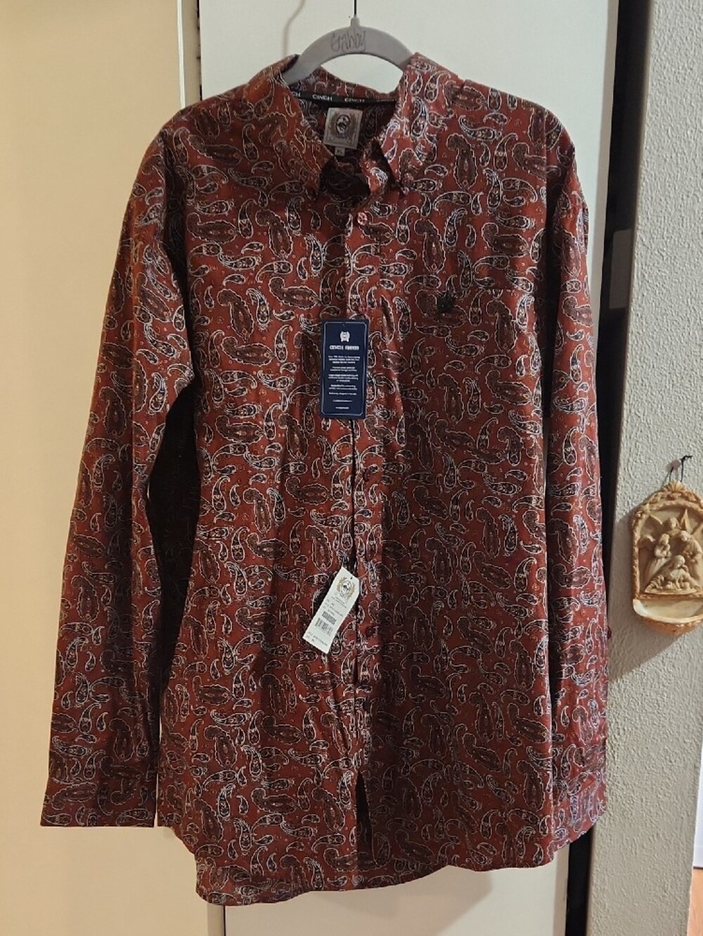 NWTs! Cinch Men's Rust Paisley Button-Down Shirt Sz XL